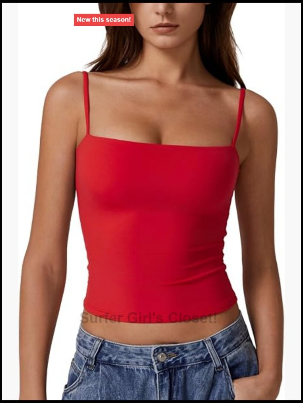 Double Lined Sleeveless Tank Top Adjustable Spaghetti Strap Square Neck
